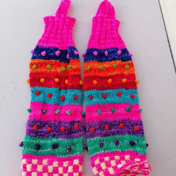 Multicolored Wool Knitted Leg Warmers - Andean Craftsmanship - Picture 6 of 9